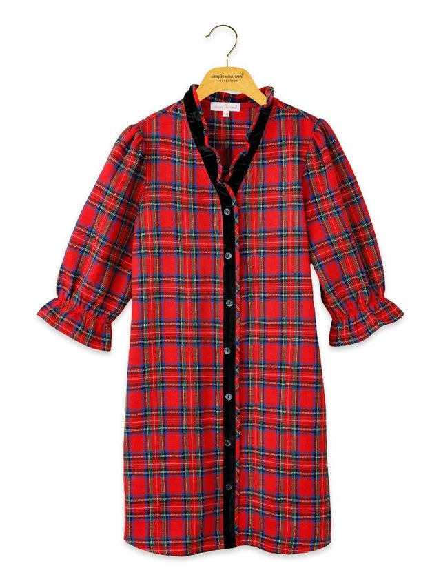 Simply Southern Youth Girls Holiday Button Down Dress