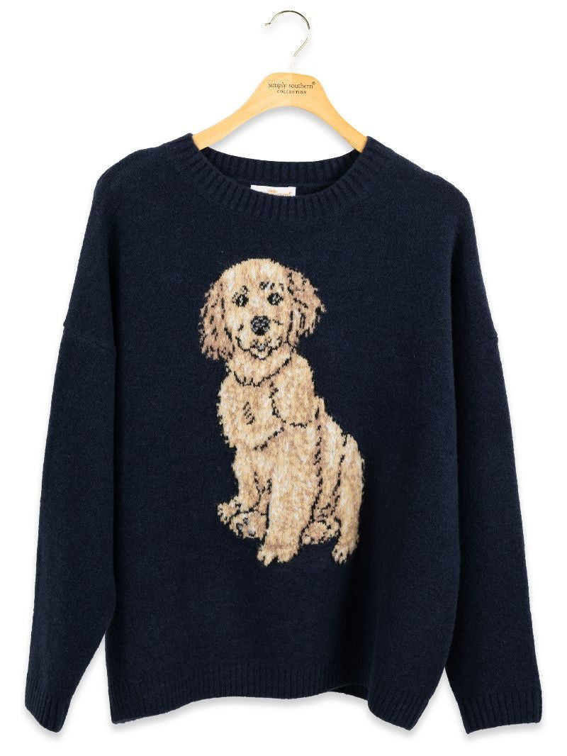Simply Southern Women's Pawsome Crew Sweater - Navy