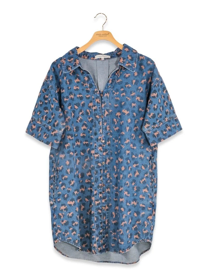 Simply Southern Women's Leopard Print Denim Dress