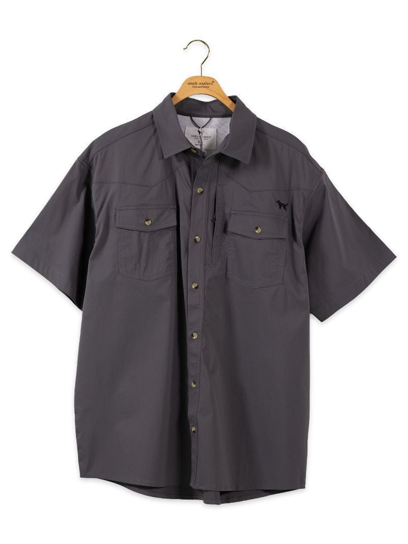 Simply Southern men's Western Prep Quick Dry Shirt - Gray