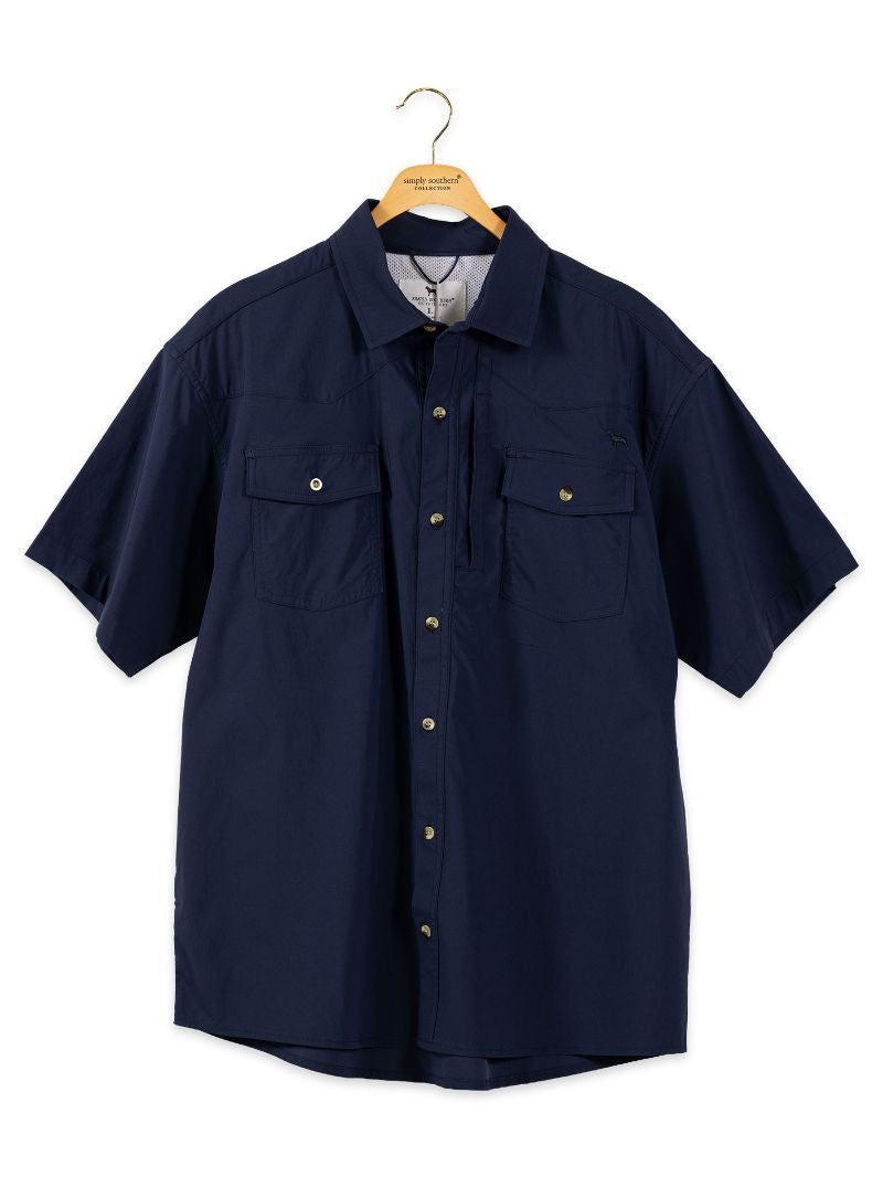 Simply Southern Men's Western Prep Quick Dry Shirt - Navy