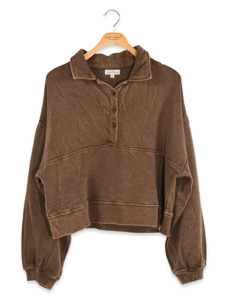 Simply Southern Women's Snap Sweatshirt - Sepia
