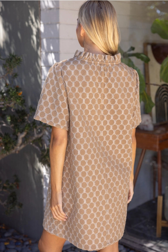 Voy Women's Textured Polka Dot Shift Dress - Mocha
