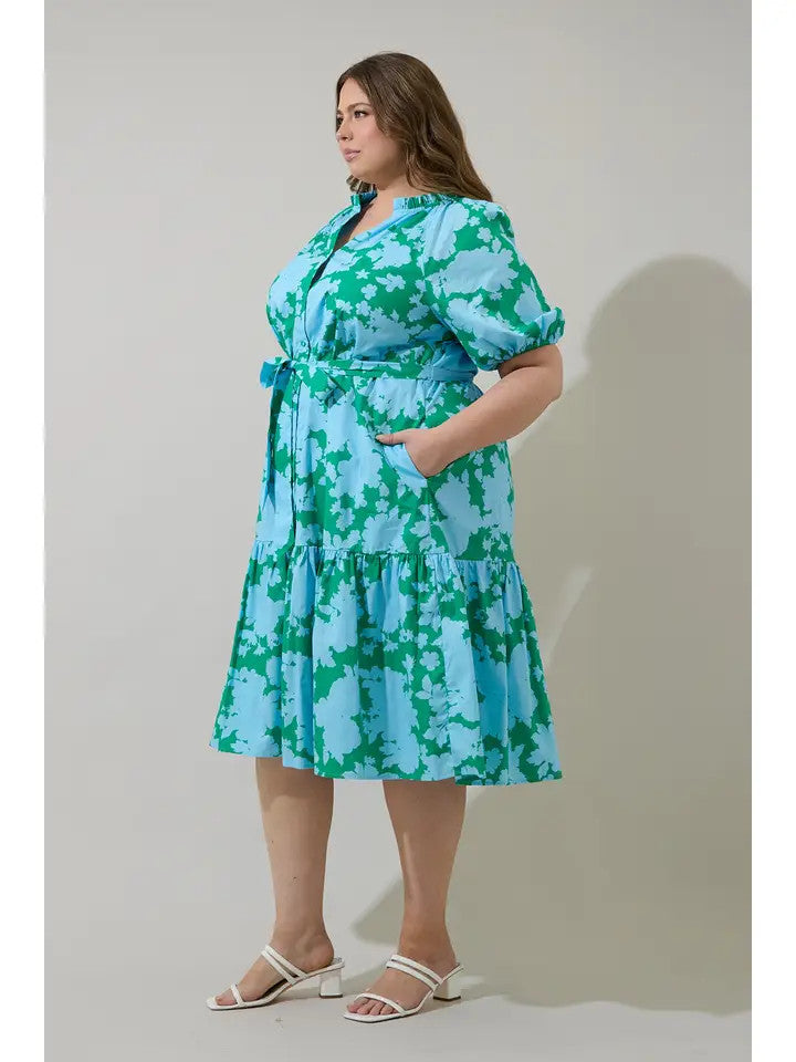Sugar Lips Plus Size Women's Riona Floral Wynette Tiered Midi Dress