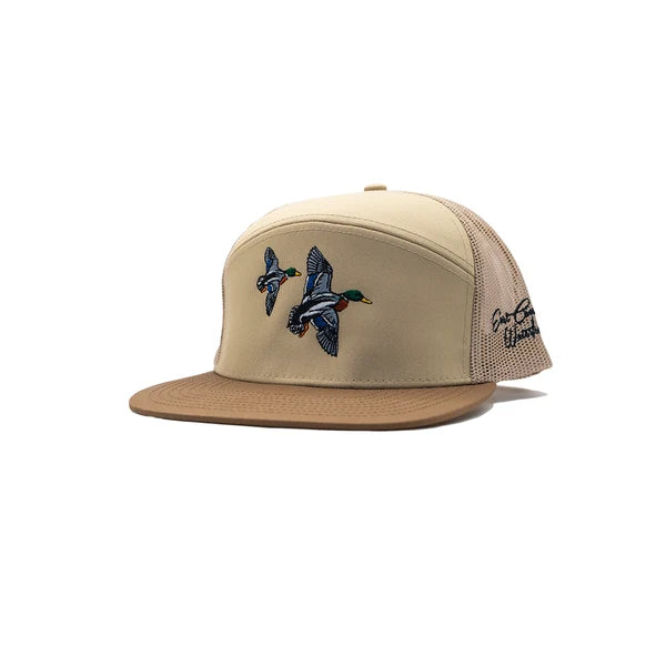 East Coast Waterfowl Banking Mallard Embroidered Hat - Khaki/Brown Bill 7 Panel