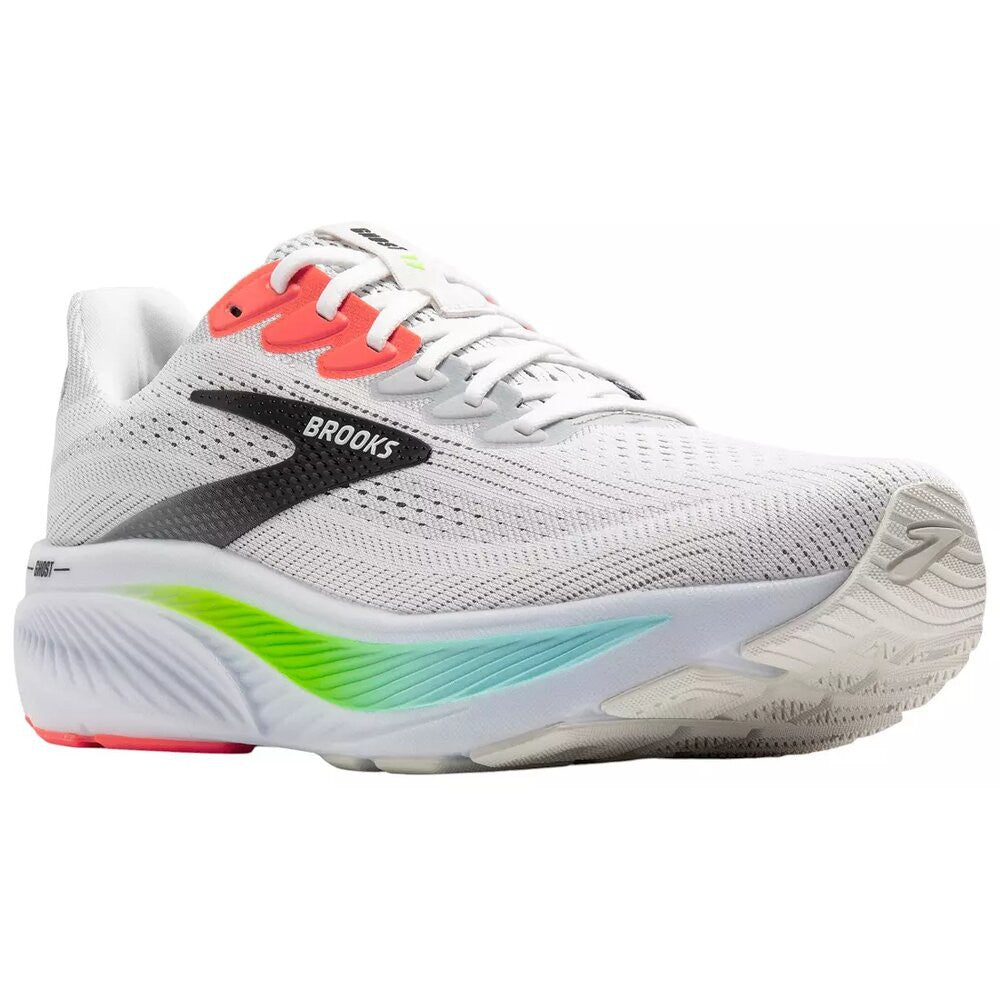 Brooks Men's Ghost 17 Running Shoes - Wide - White/Pink Clay/Gecko