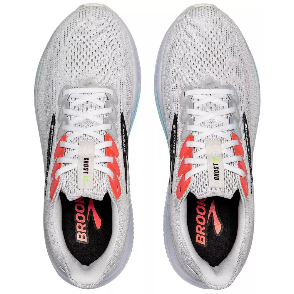 Brooks Men's Ghost 17 Running Shoes - Wide - White/Pink Clay/Gecko