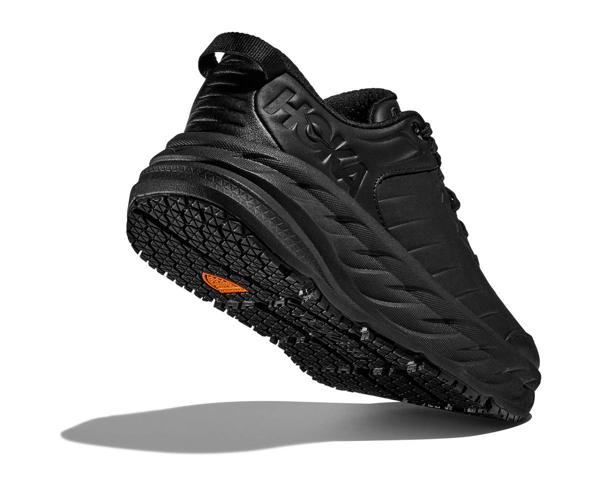 Hoka Bondi SR Slip-Resistant Leather Shoe - Black/Black