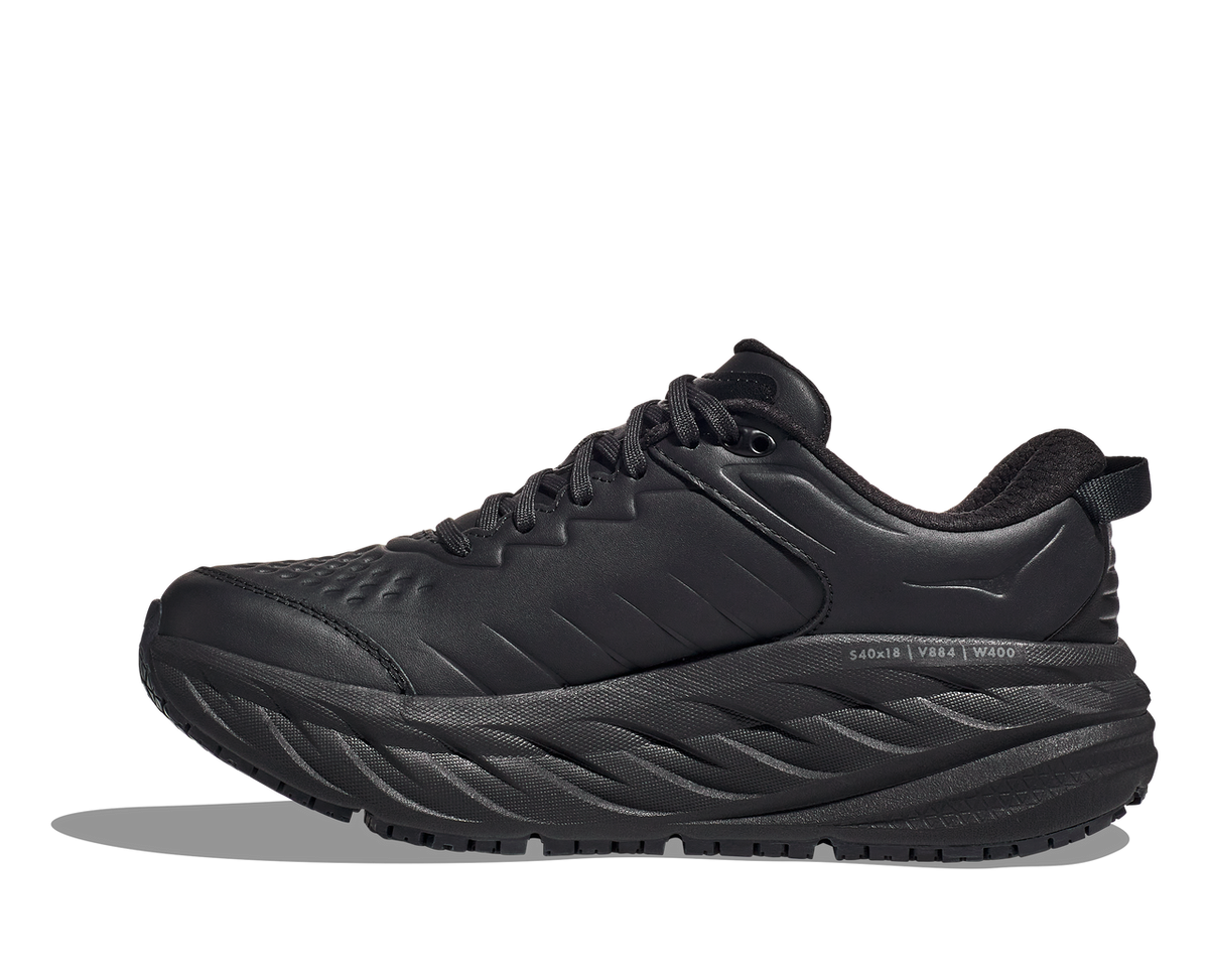 Hoka Bondi SR Slip-Resistant Leather Shoe - Black/Black