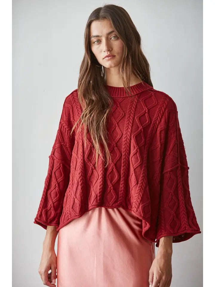 By Together Women's 3/4 Sleeve Cable Sweater
