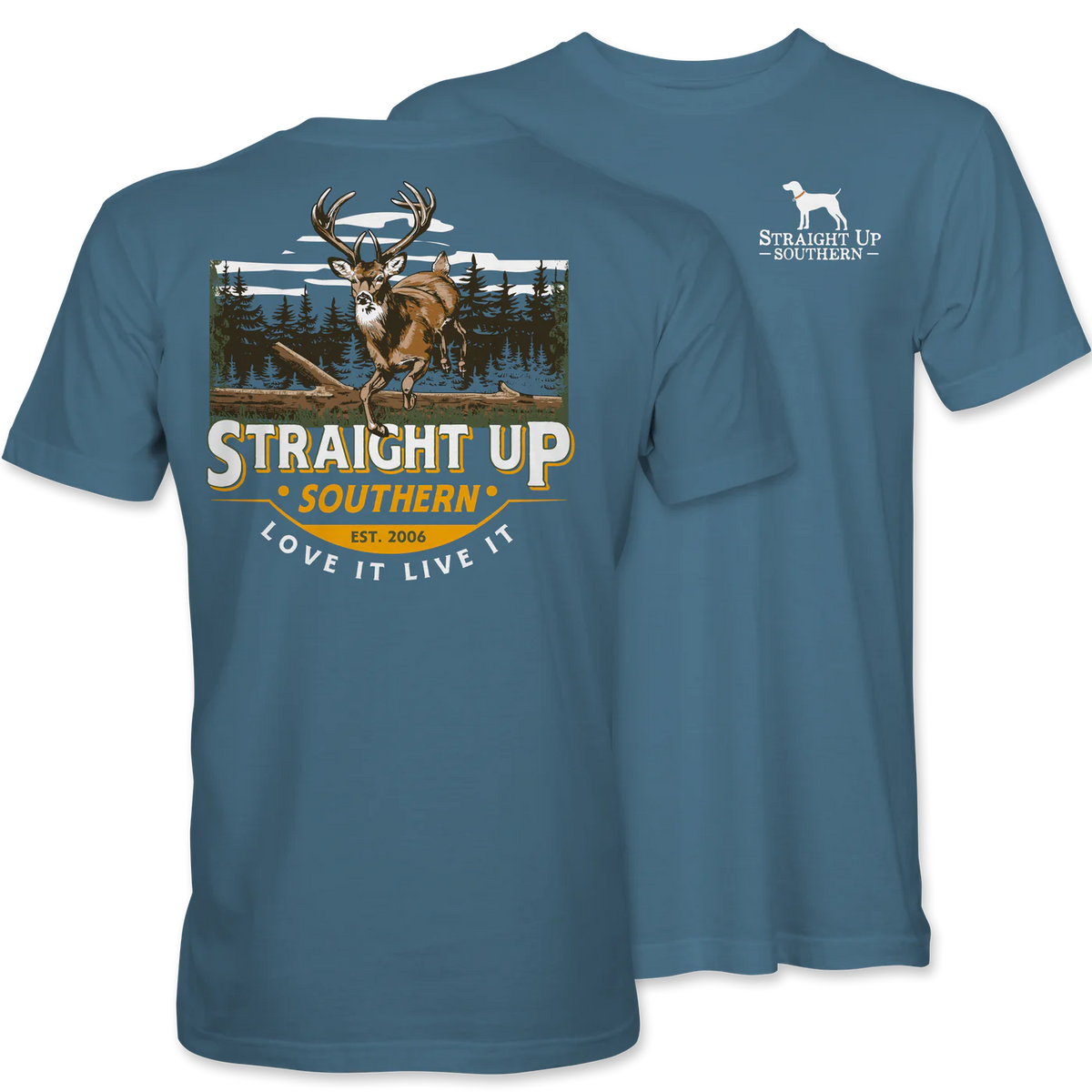 Straight Up Southern Timber Buck Tee - Indigo