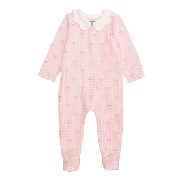 Mud Pie Infant Girls Pink Bow Scallop Sleeper