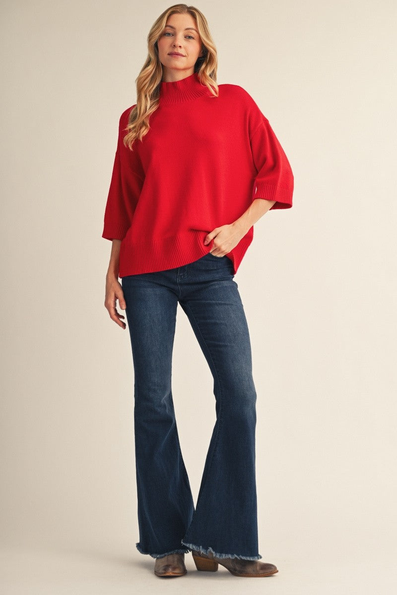 Jodifl Women's Comfy Turtle Neck Sweater - Red