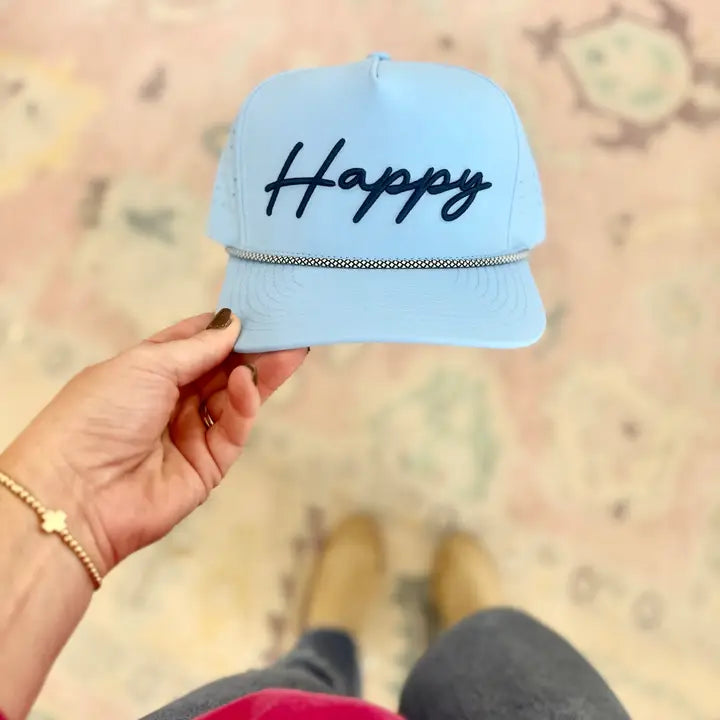 Happy By Rachel Happy Embroidered Rope Hat