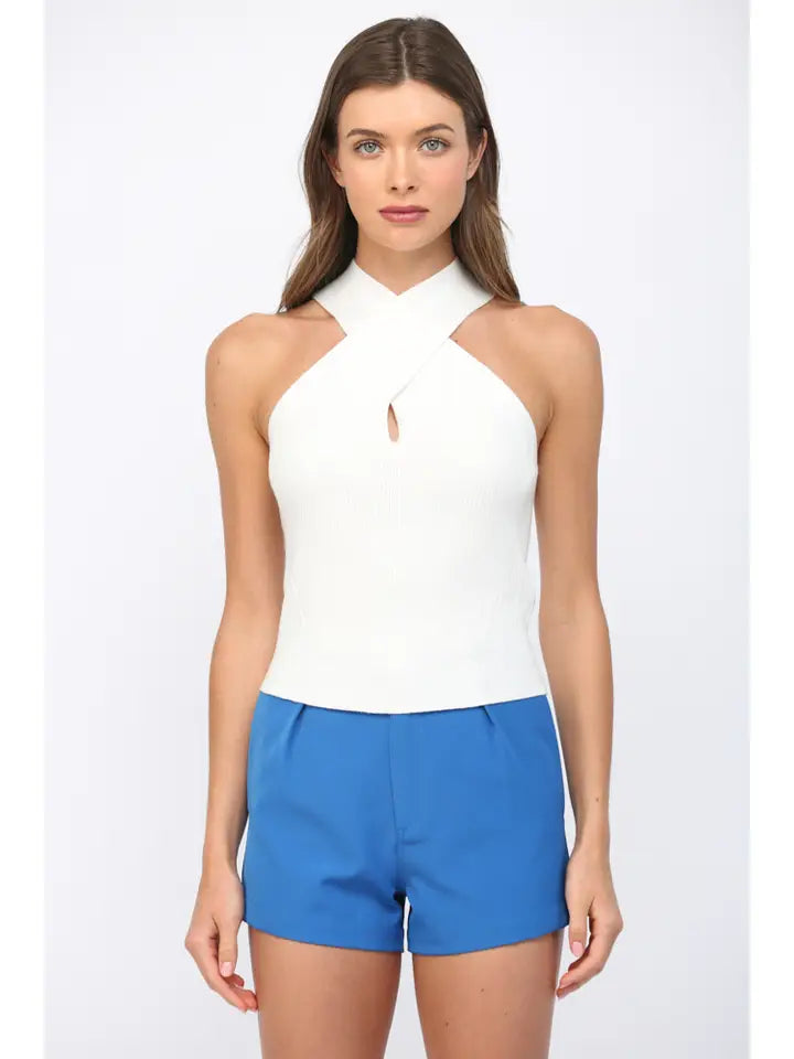Fate Women's Cross Front Halter Neck Knit Top