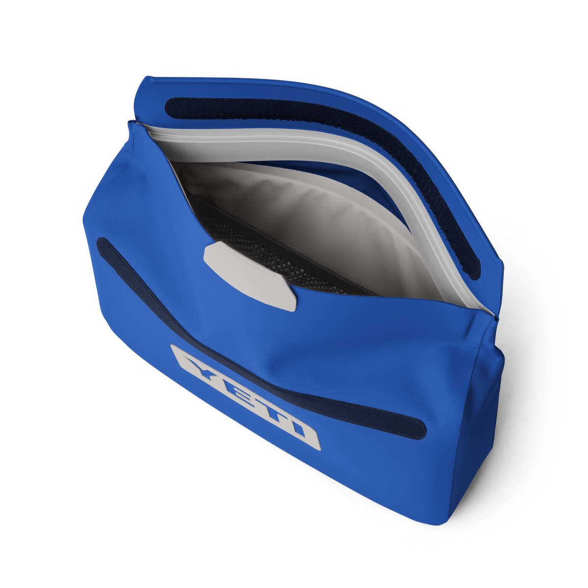 YETI SideKick Dry 1L waterproof gear case in Royal Blue - open three-quarter view