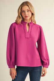 Jodifl Women's Ruffled Neck Textured Solid Top - Magenta