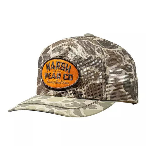 Marsh Wear Men's Outpost Mesh Trucker Snapback Hat - Khaki Mallard Camo