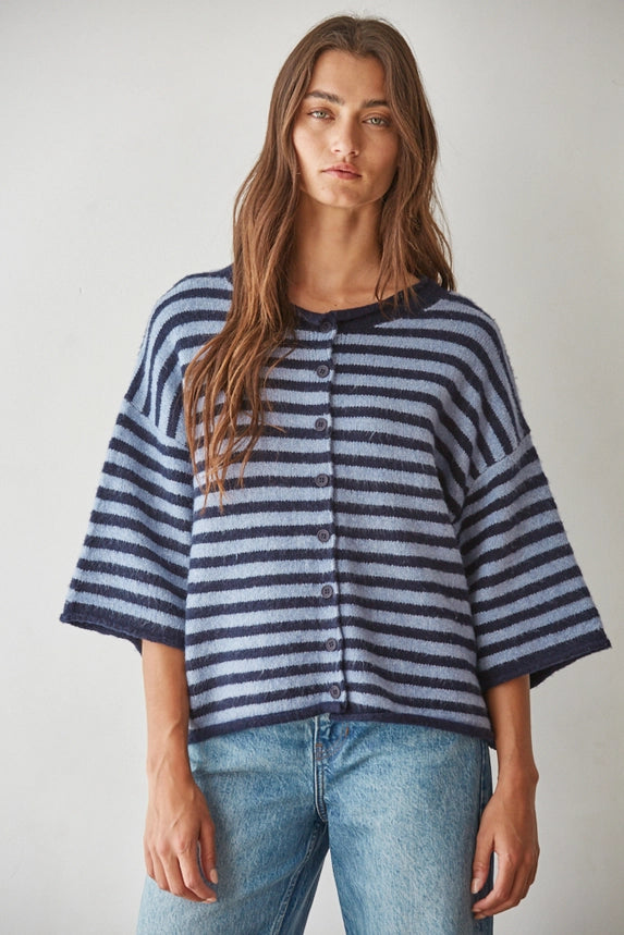 By Together Women's Striped Quarter Sleeve Cardigan