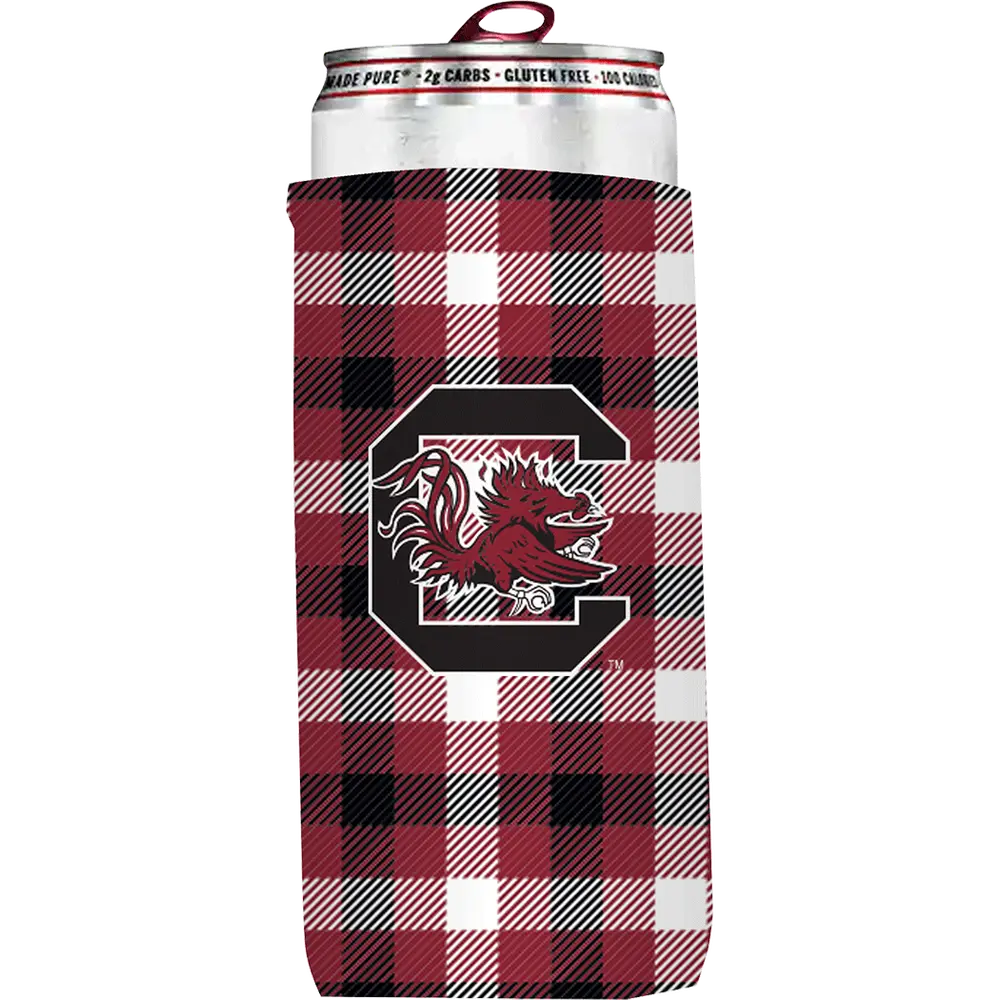 Logo South Carolina Plaid Slim Can Coozie