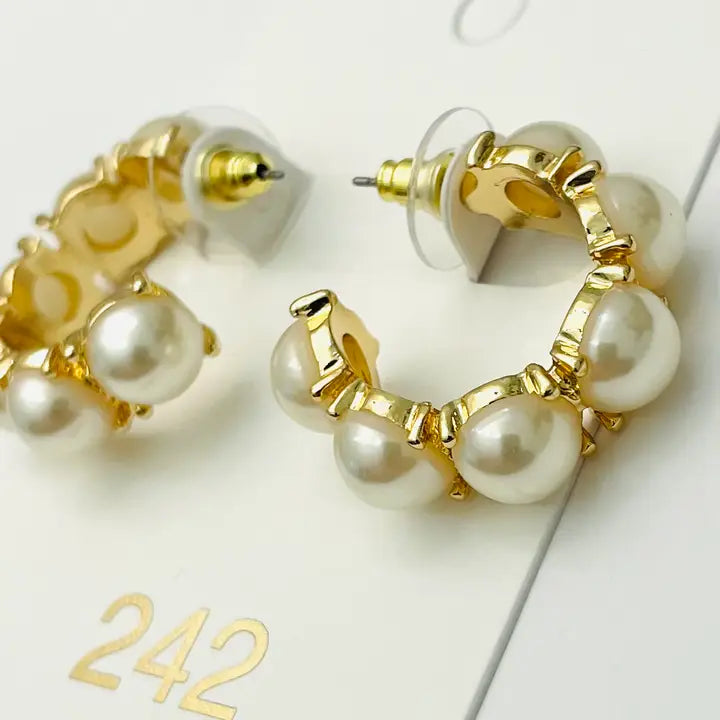Two Forty Two Chic Pearl Hoops