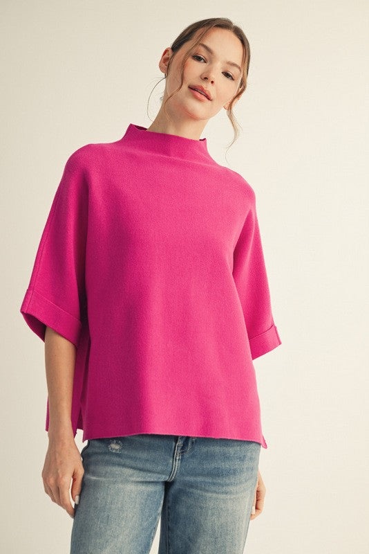 Jodifl Women's Mock Neck Soft Sweater  - Magenta