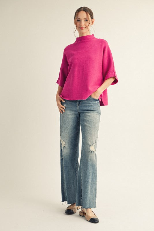 Jodifl Women's Mock Neck Soft Sweater  - Magenta