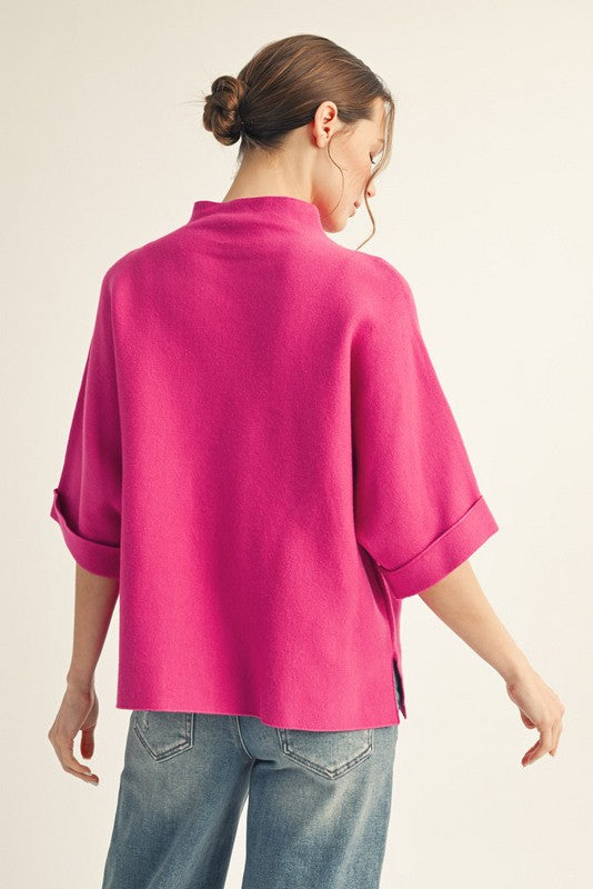 Jodifl Women's Mock Neck Soft Sweater  - Magenta