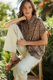 Jodifl Women's Leopard Print Collared Button Up Top - Toffee