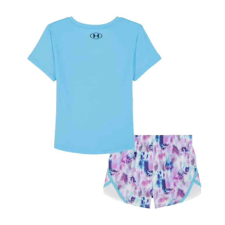 Under Armour Youth Girls Print Woven Short Set - Fresco Blue