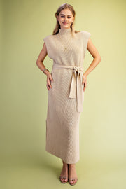 GiGiO Women's Sleeveless High Neck Knit Midi Dress - Stone