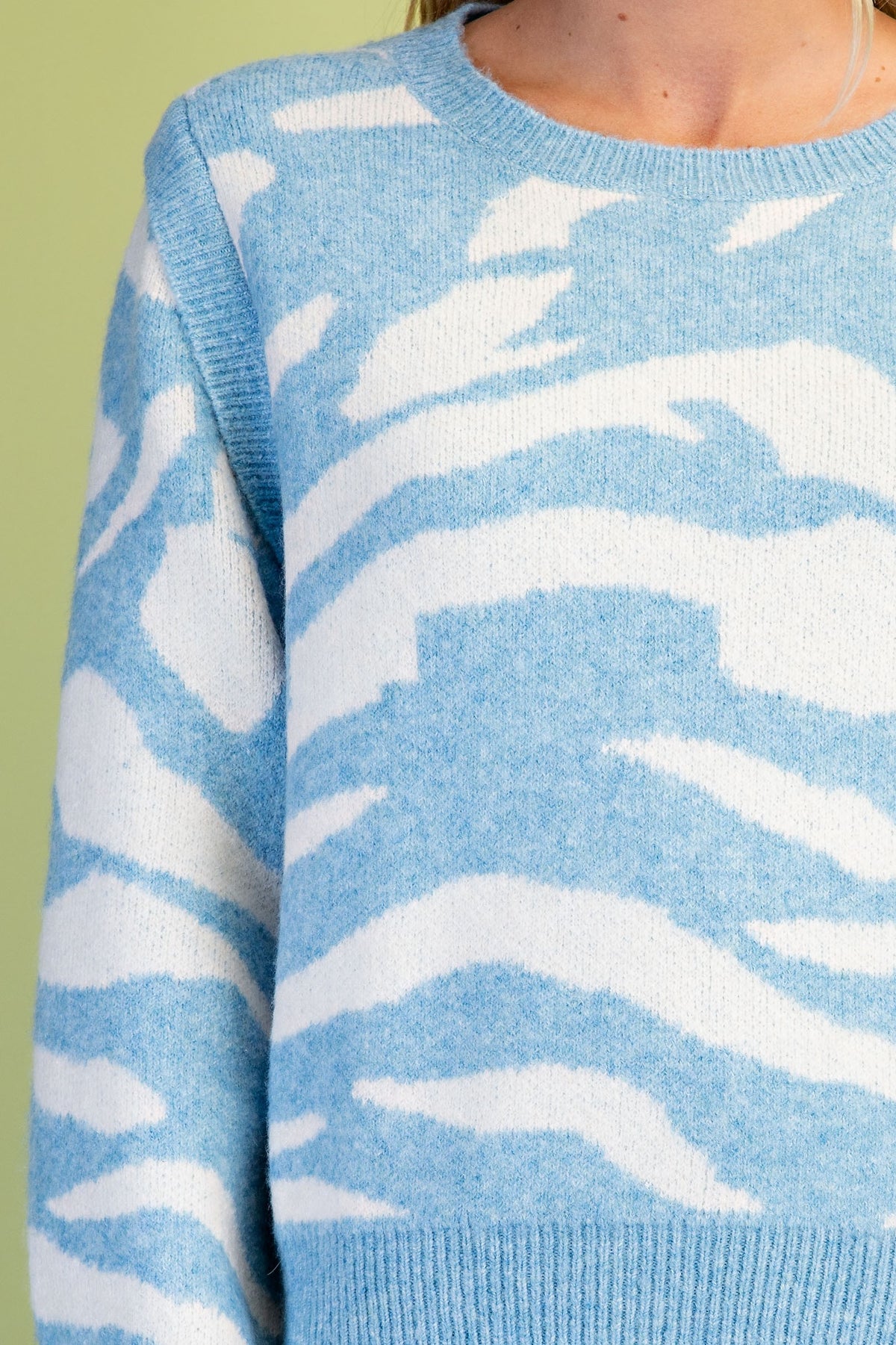 GiGiO Women's Zebra Print Sweater - Blue/Ivory