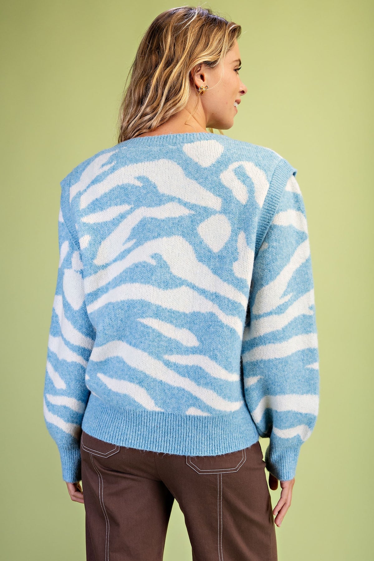 GiGiO Women's Zebra Print Sweater - Blue/Ivory