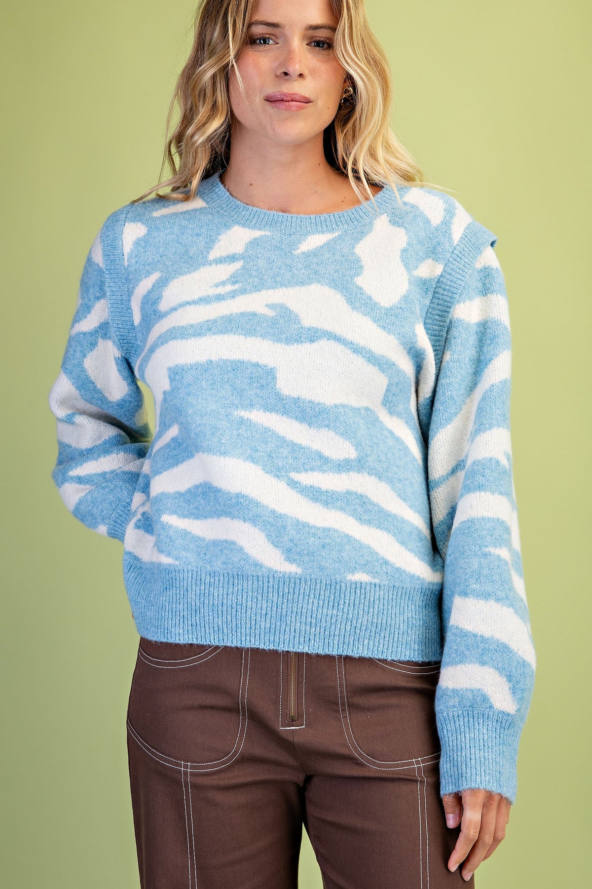 GiGiO Women's Zebra Print Sweater - Blue/Ivory