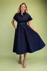 GiGiO Women's Belted Midi Trench Dress - Navy