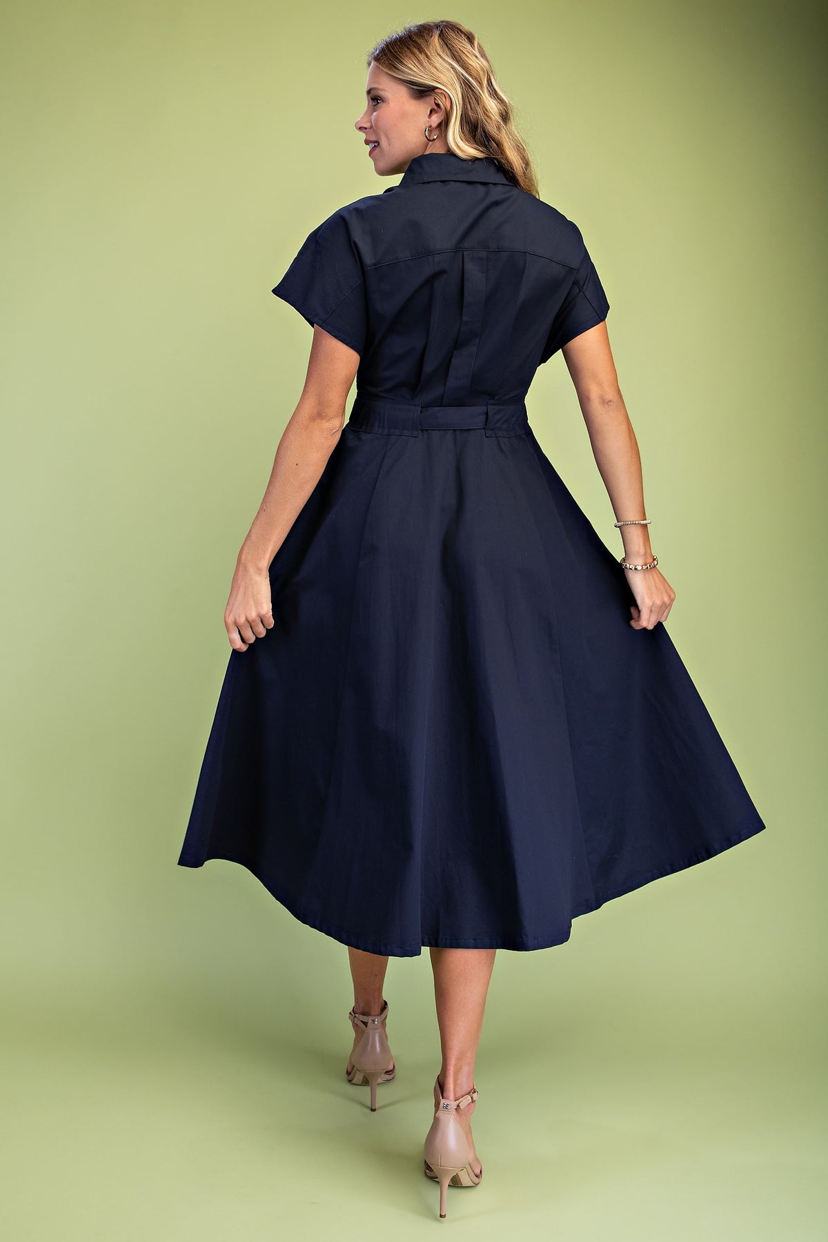GiGiO Women's Belted Midi Trench Dress - Navy