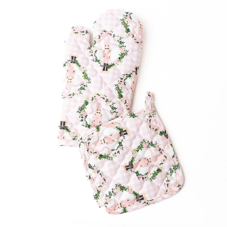 8 Oak Lane Sugarplum Gingham Oven Mitt & Potholder Set