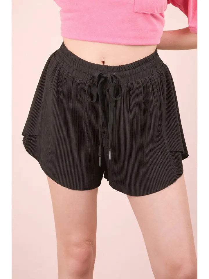 Very J Women's Pleated Comfy Shorts - Black