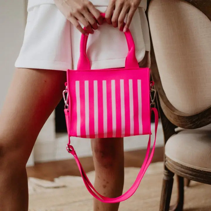 Katydid Striped Mini Tote Purse - Hot Pink