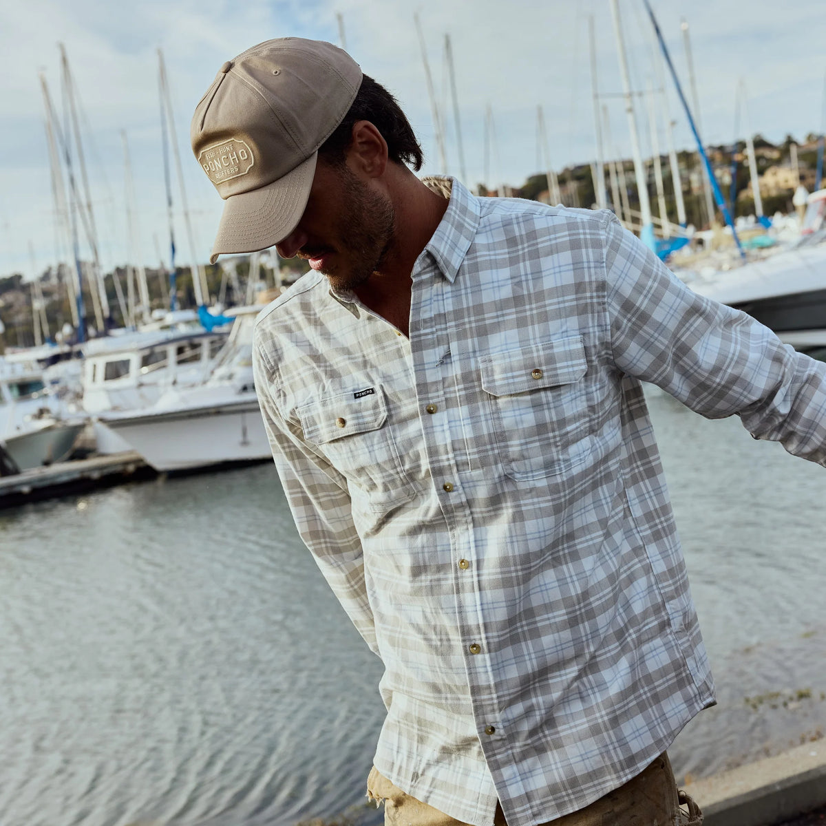 Poncho Men's The Snowcat Flannel - White Plaid