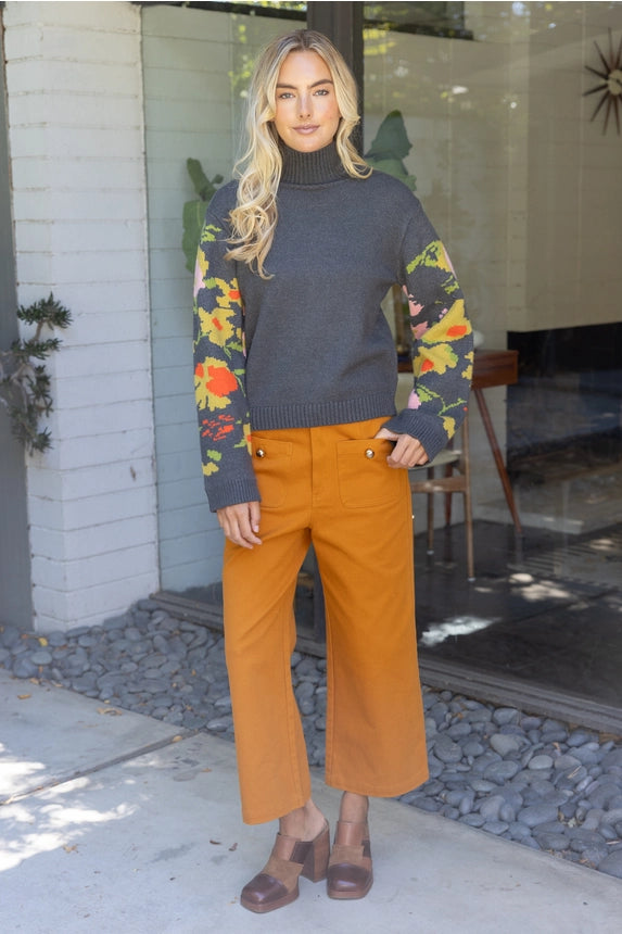 Voy Women's Floral Long Sleeve Mock Turtleneck Sweater
