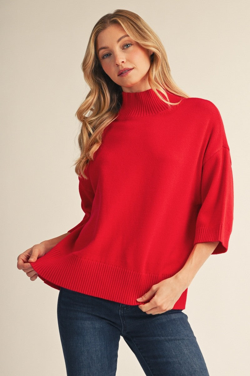 Jodifl Women's Comfy Turtle Neck Sweater - Red