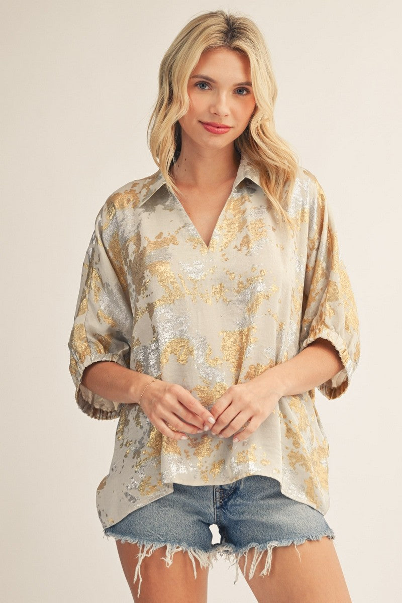 Jodifl Women's Dolman Sleeves Metallic Top - Pearl