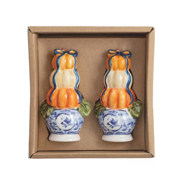 Mud Pie Pumpkin Topiary Salt and Pepper Shaker Set
