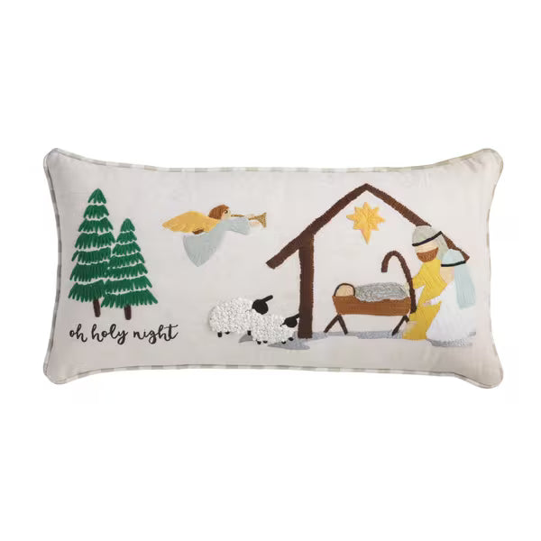 Mud Pie Manger Embroidered Pillow