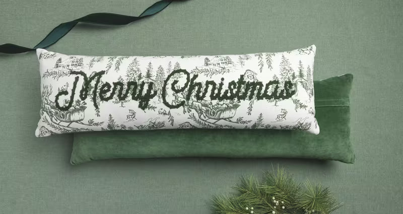 Mud Pie Merry Christmas Toile Long Pillow