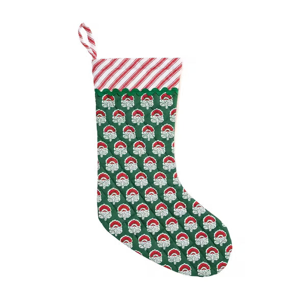 Mud Pie Green Block Print Stocking