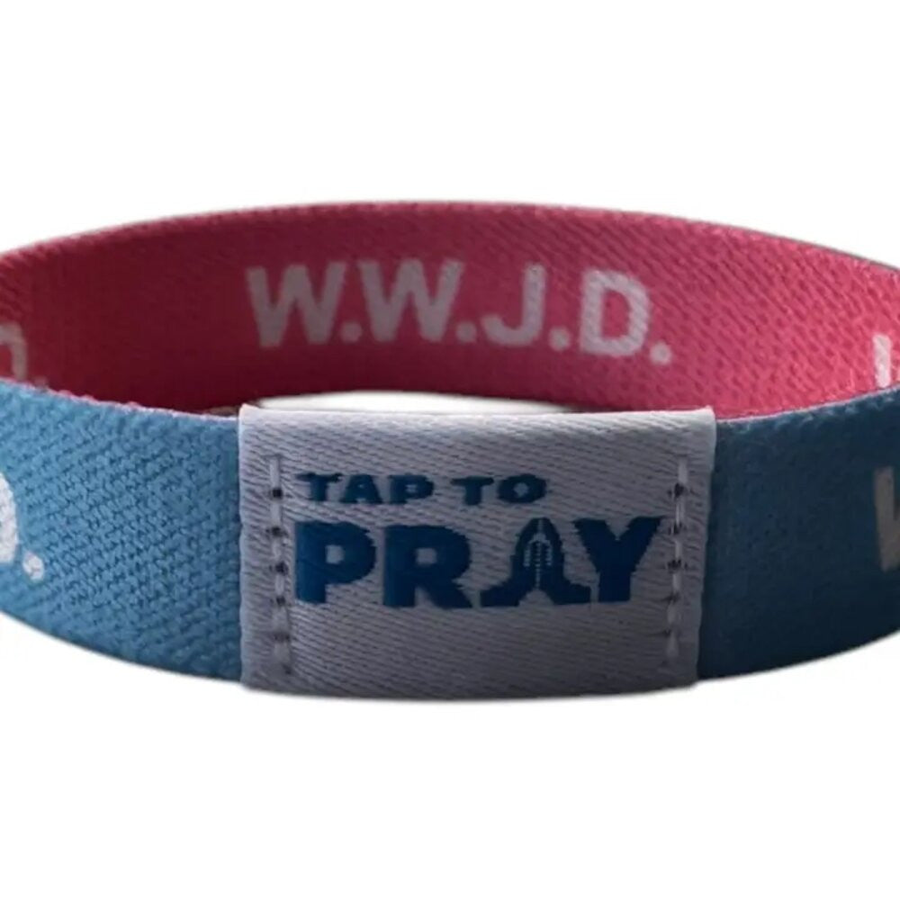 Tap To Pray Blue and Pink Medium WWJD Wristbands