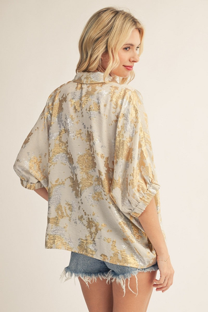 Jodifl Women's Dolman Sleeves Metallic Top - Pearl