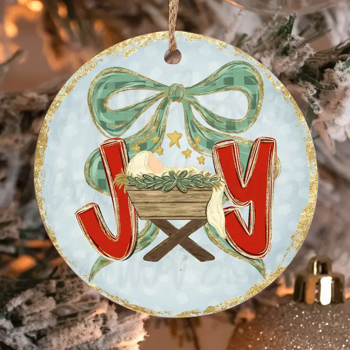 Painted Skies Joy Baby Jesus Manger Christmas Ornament